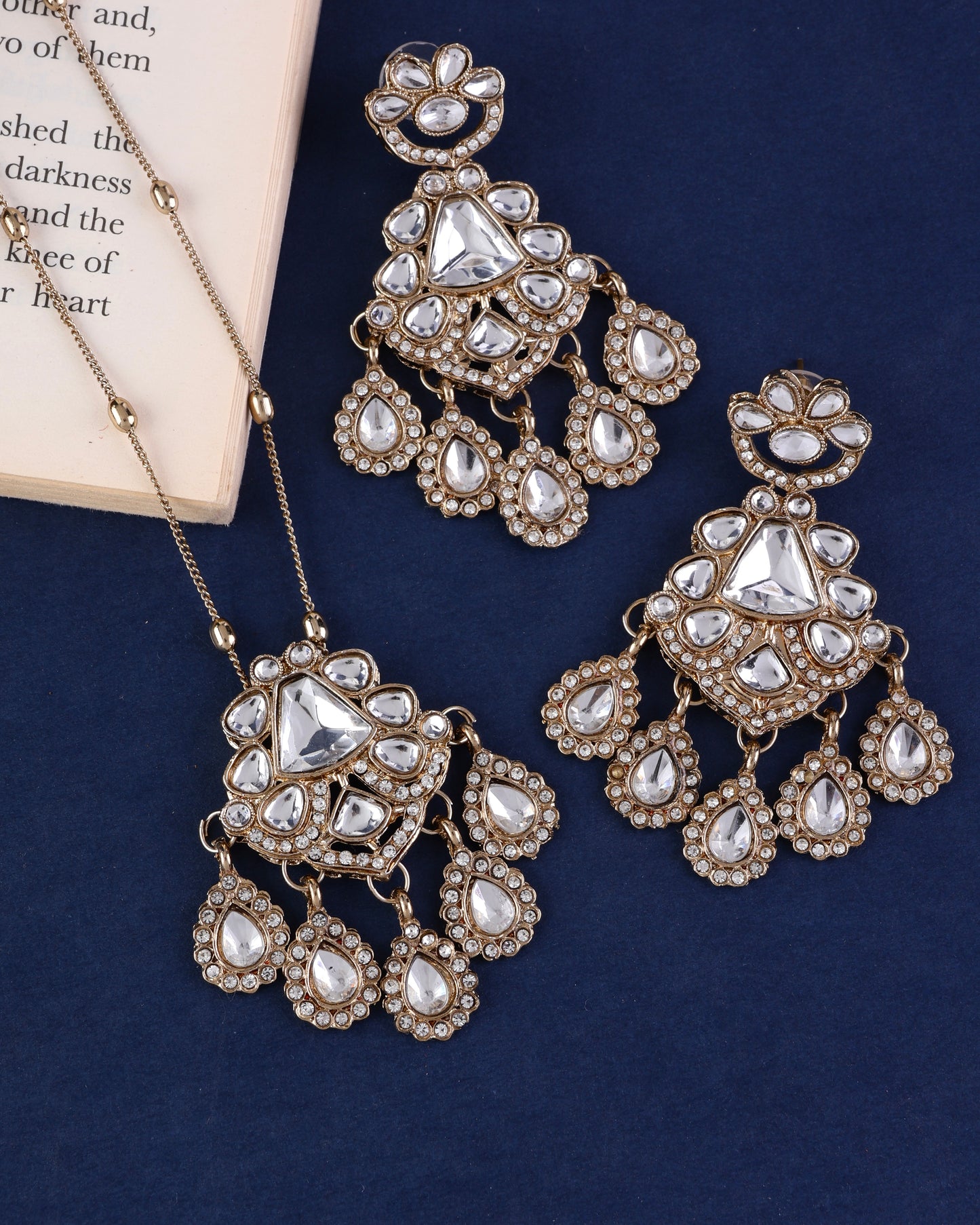Tejaswi Polki Dupe Long Necklace Set with Statement Chandbali Earring