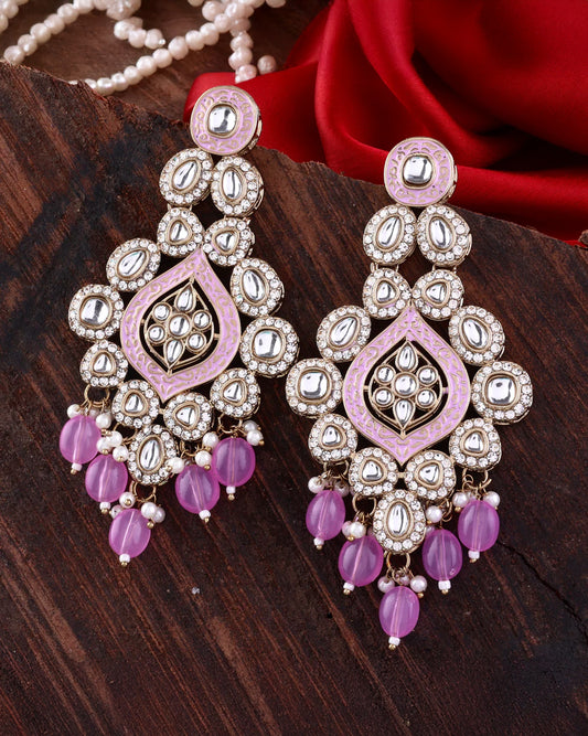Lilac Pashmeena Designer Kundan Meena Earring