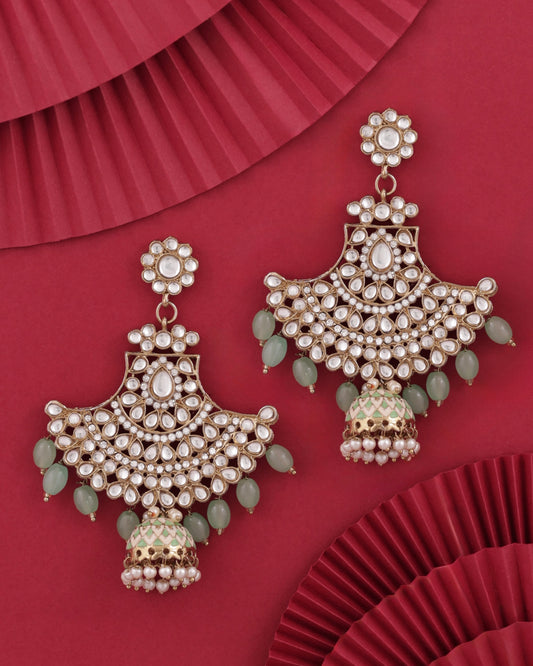 Mint Green Sabita Designer Meenakari Jhumka Earring