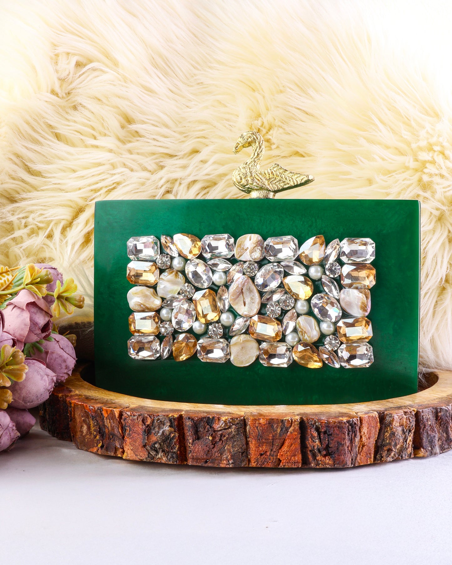 Emerald Nika Emblished Resin Clutch