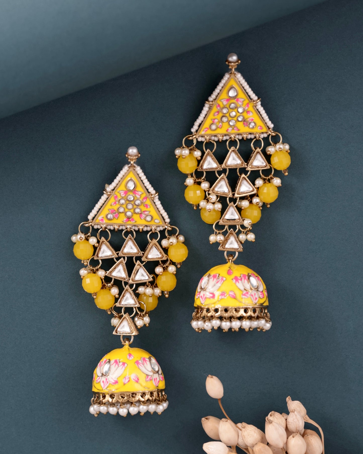 Yellow Tisha Meenakari Jhumka