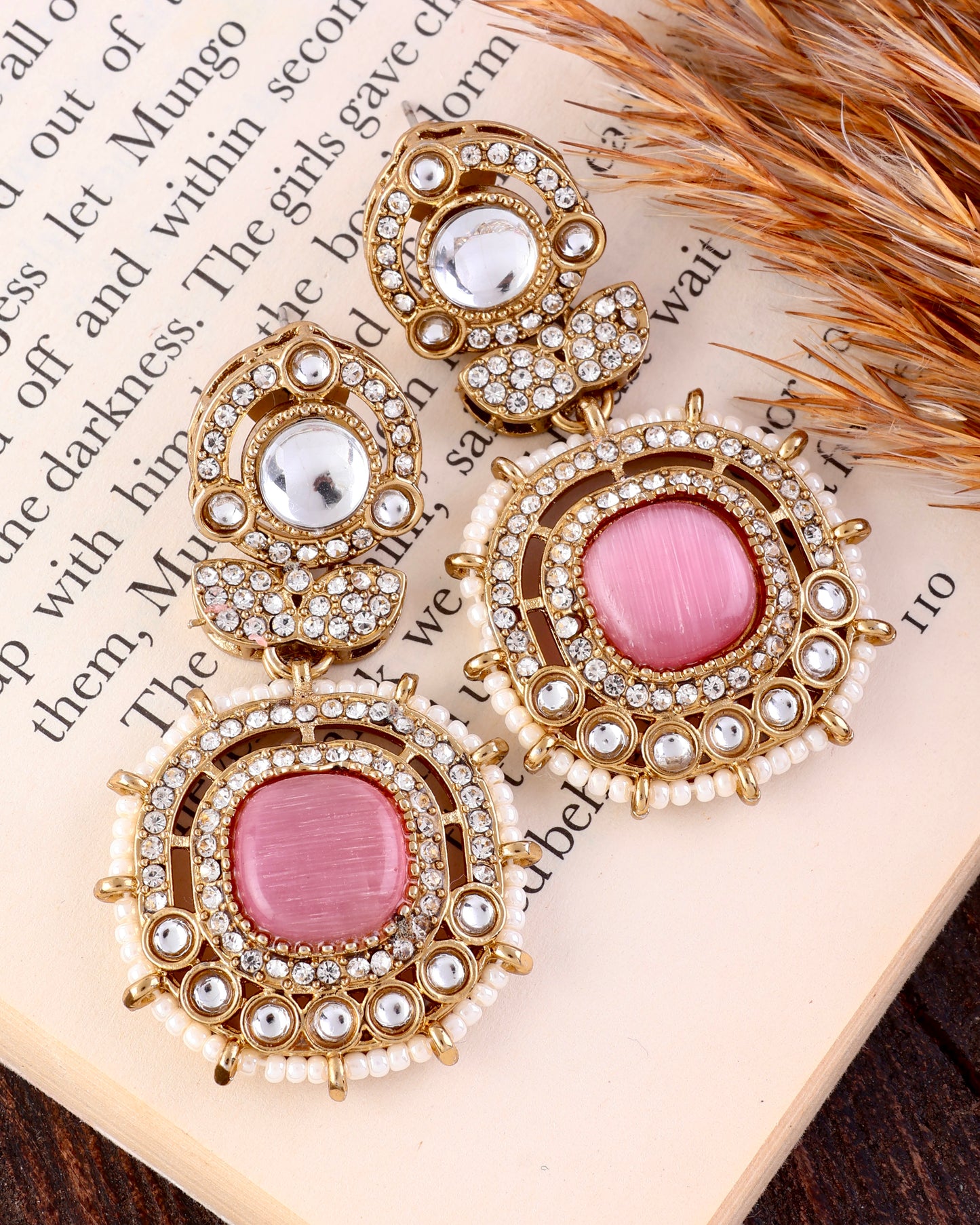 Blush Pink Tiana Premium Designer Zircone Polki Dupe Earring