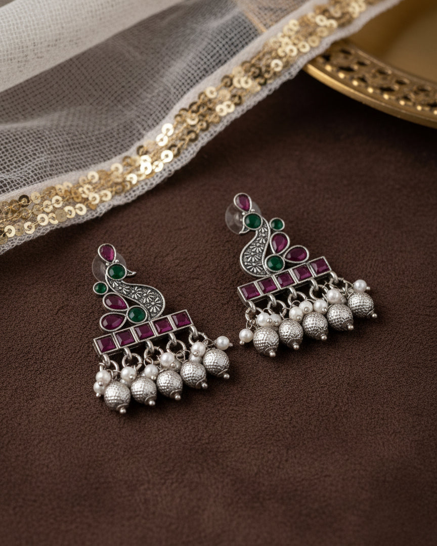 Soumya Silver Lookalike Peacock Earring