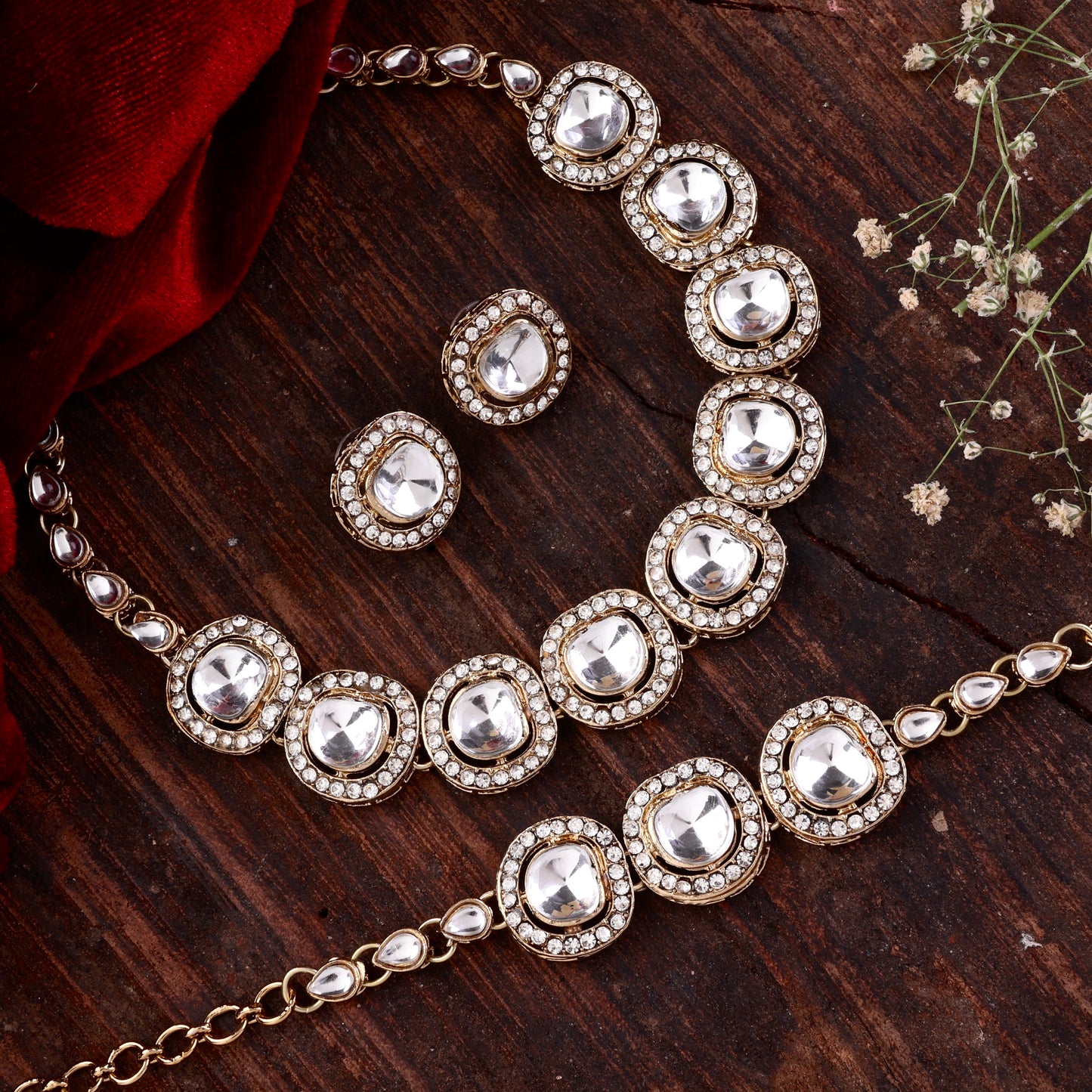 Zareena Polki Dupe Necklace with Earring and Bracelet