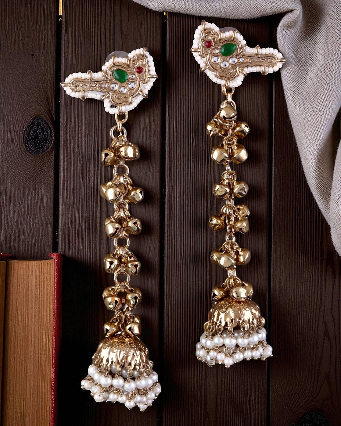 Green Sumbul Kashmiri Look Ghunghru Jhumka Earring