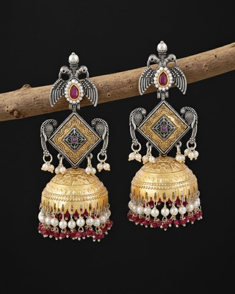 Red Arjun Designer Earring Brass Lookalike