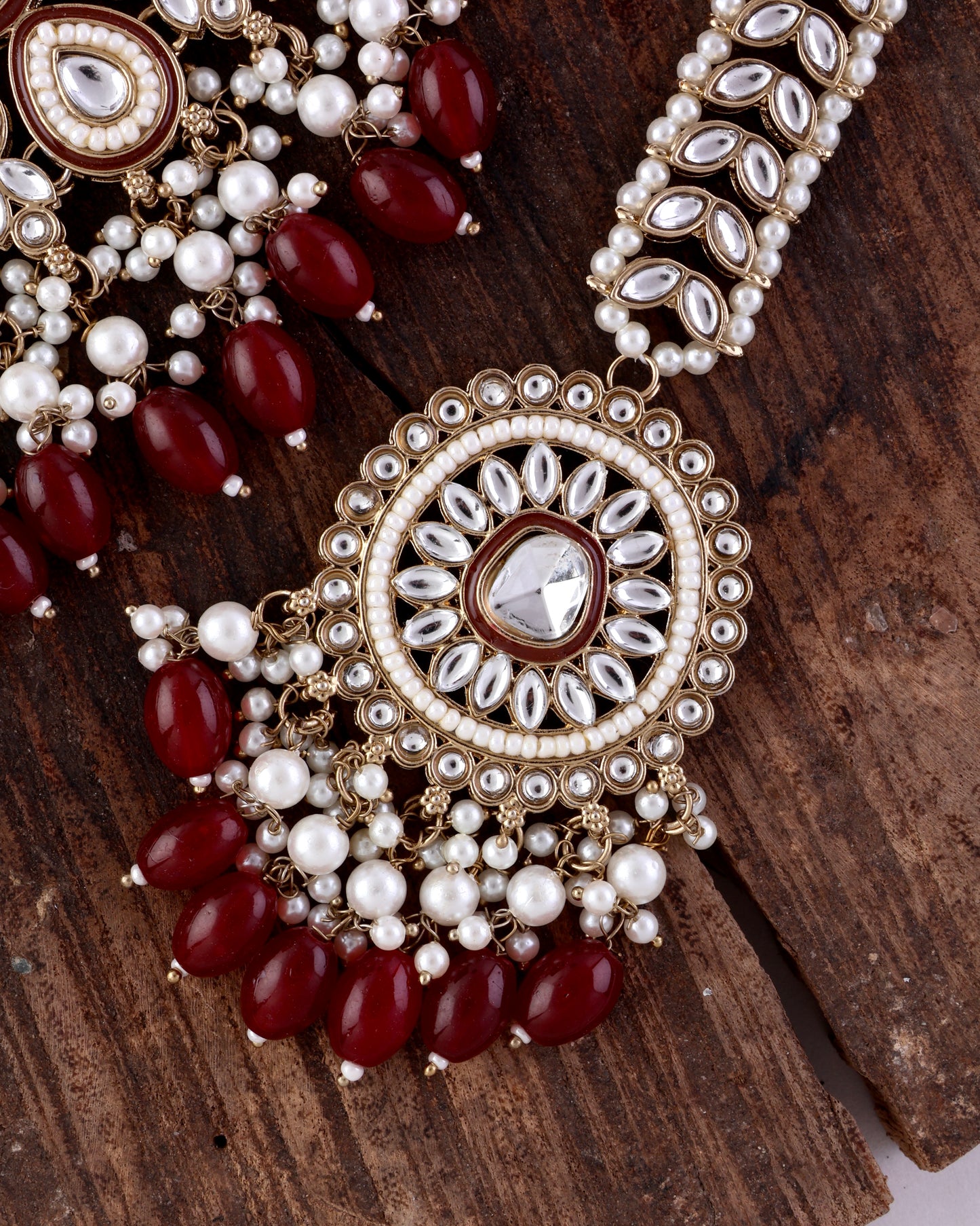 Maroon Lavitha Necklace Earring with Teeka