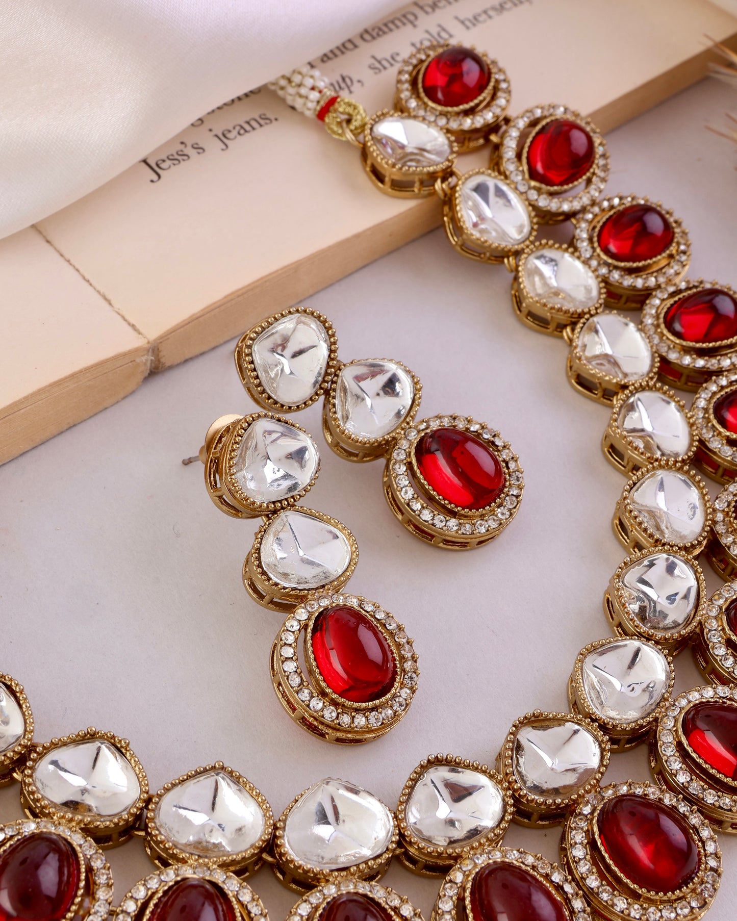 Ruby Arshiya Premium Polki Dupe Necklace with Earring and Teeka