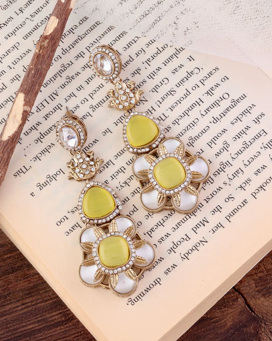 Yellow Asher Designer Earring with Premium Monalisa and Zircone Stone Detailing