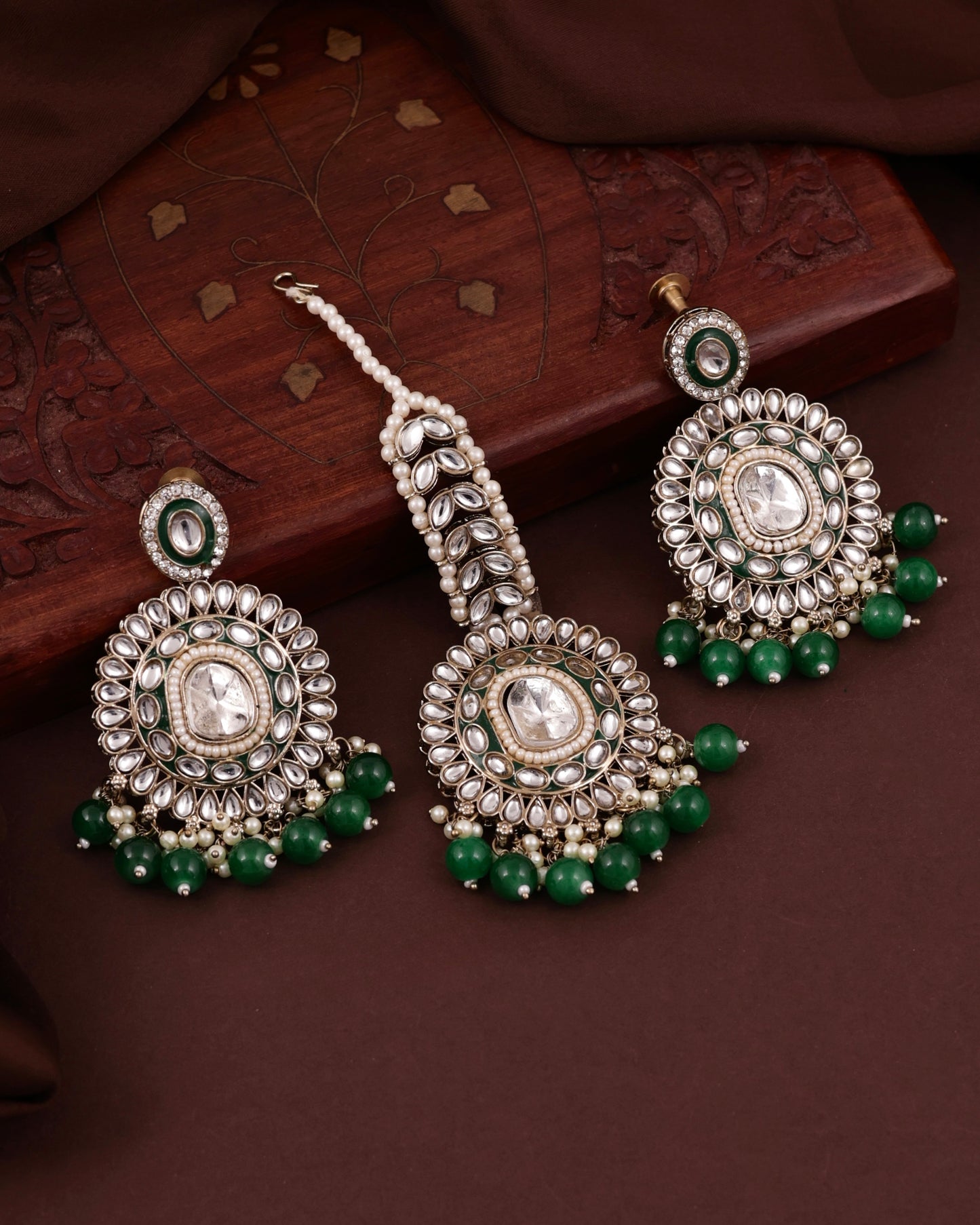 Green Vyanika Necklace Earring with Teeka