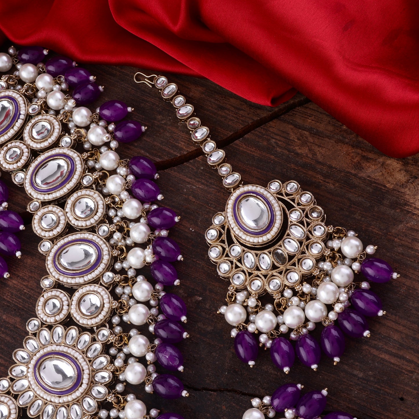 Purple Gurkeerat Necklace Earring with Teeka