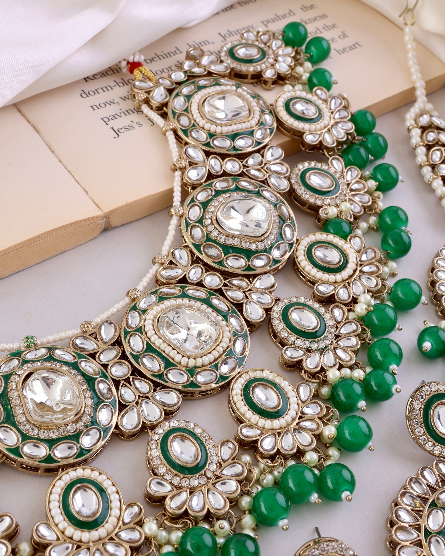 Green Vyanika Necklace Earring with Teeka