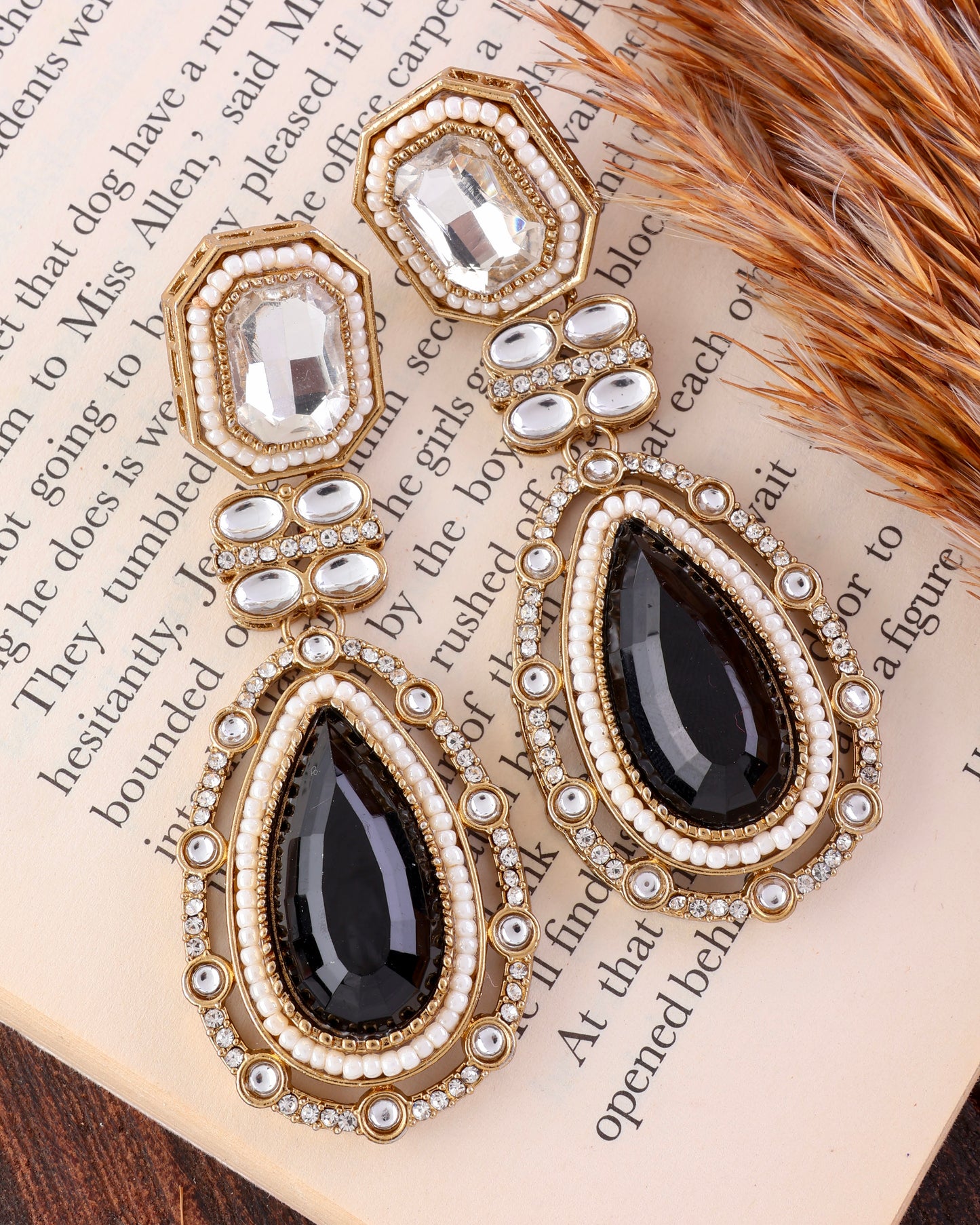 Black Aarit Premium Designer Zircone Polki Dupe Earring