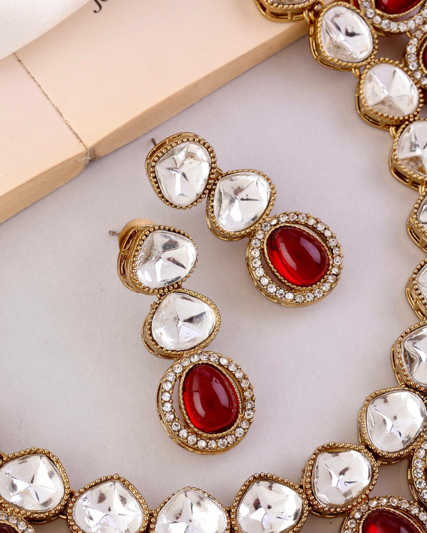 Ruby Arshiya Premium Polki Dupe Necklace with Earring and Teeka