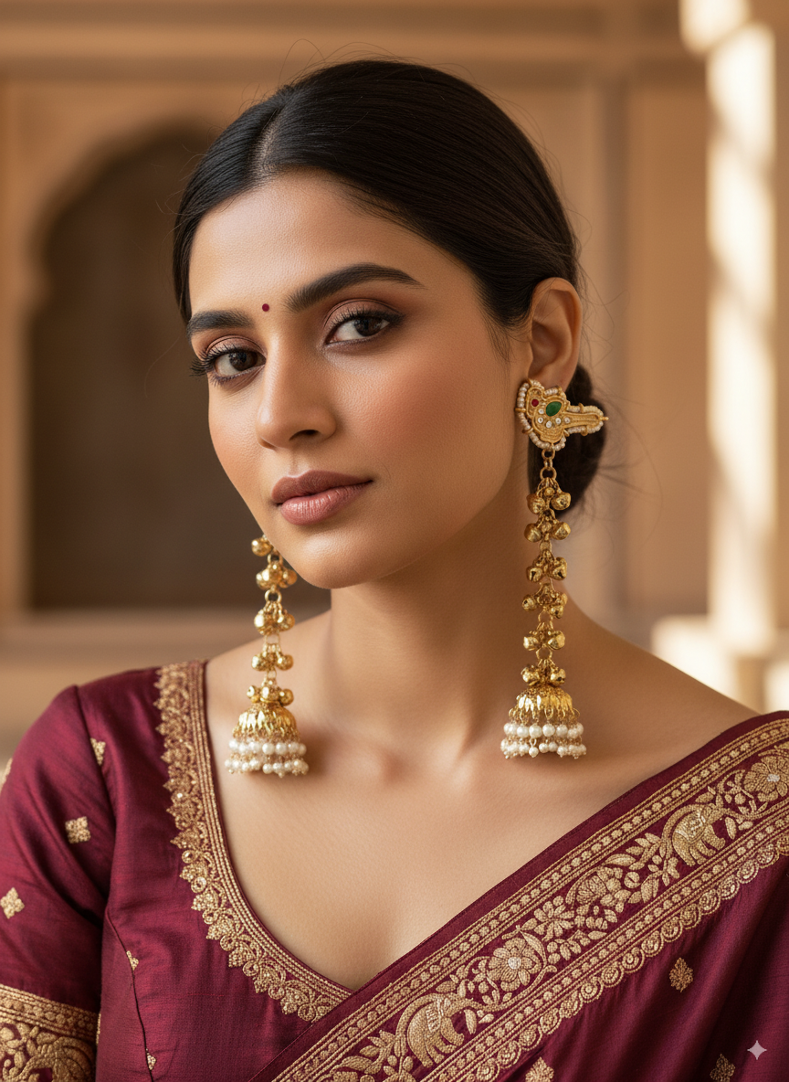 Green Sumbul Kashmiri Look Ghunghru Jhumka Earring