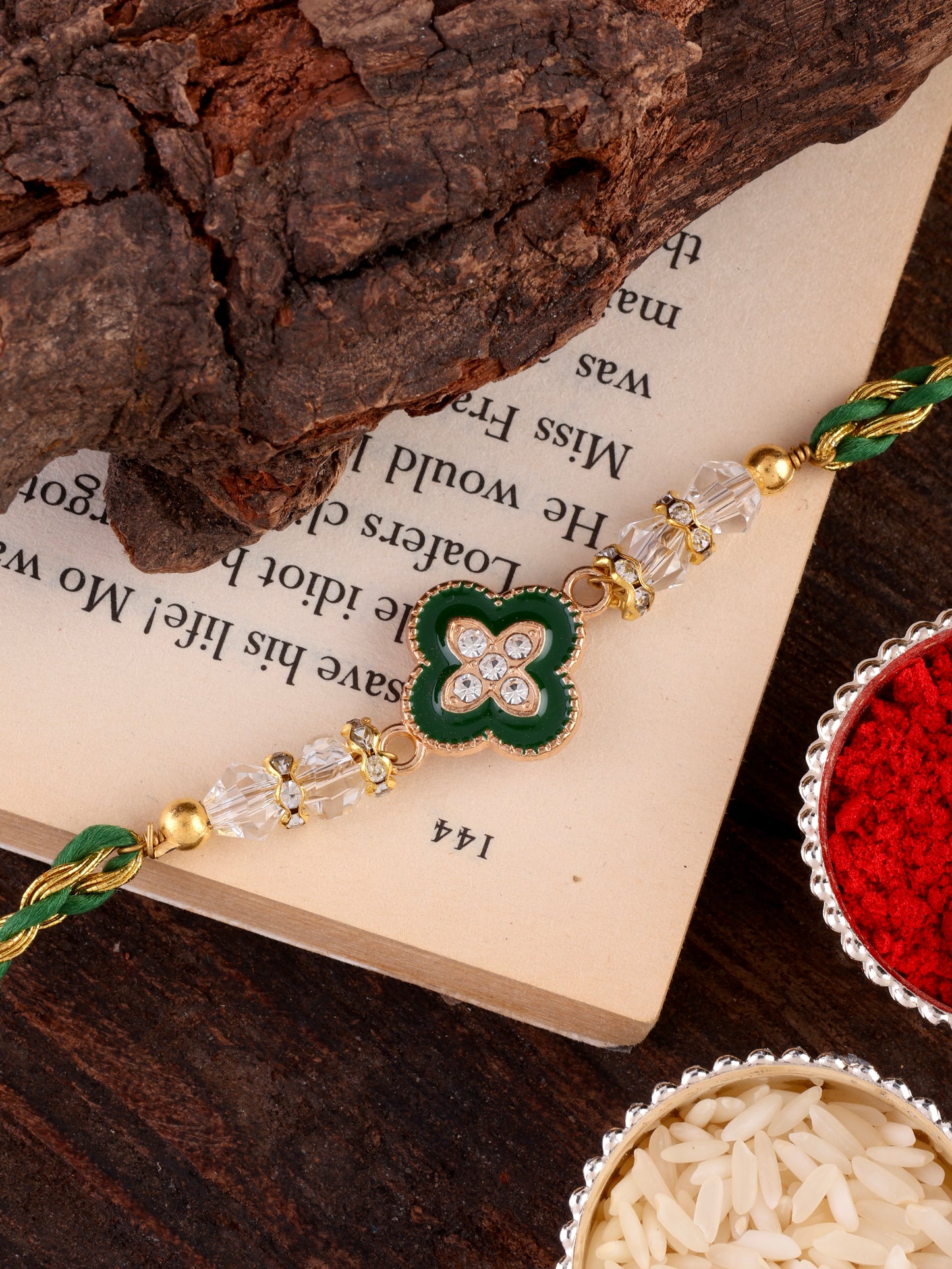 Green Laksharv Rakhi with Tilak Set and Card