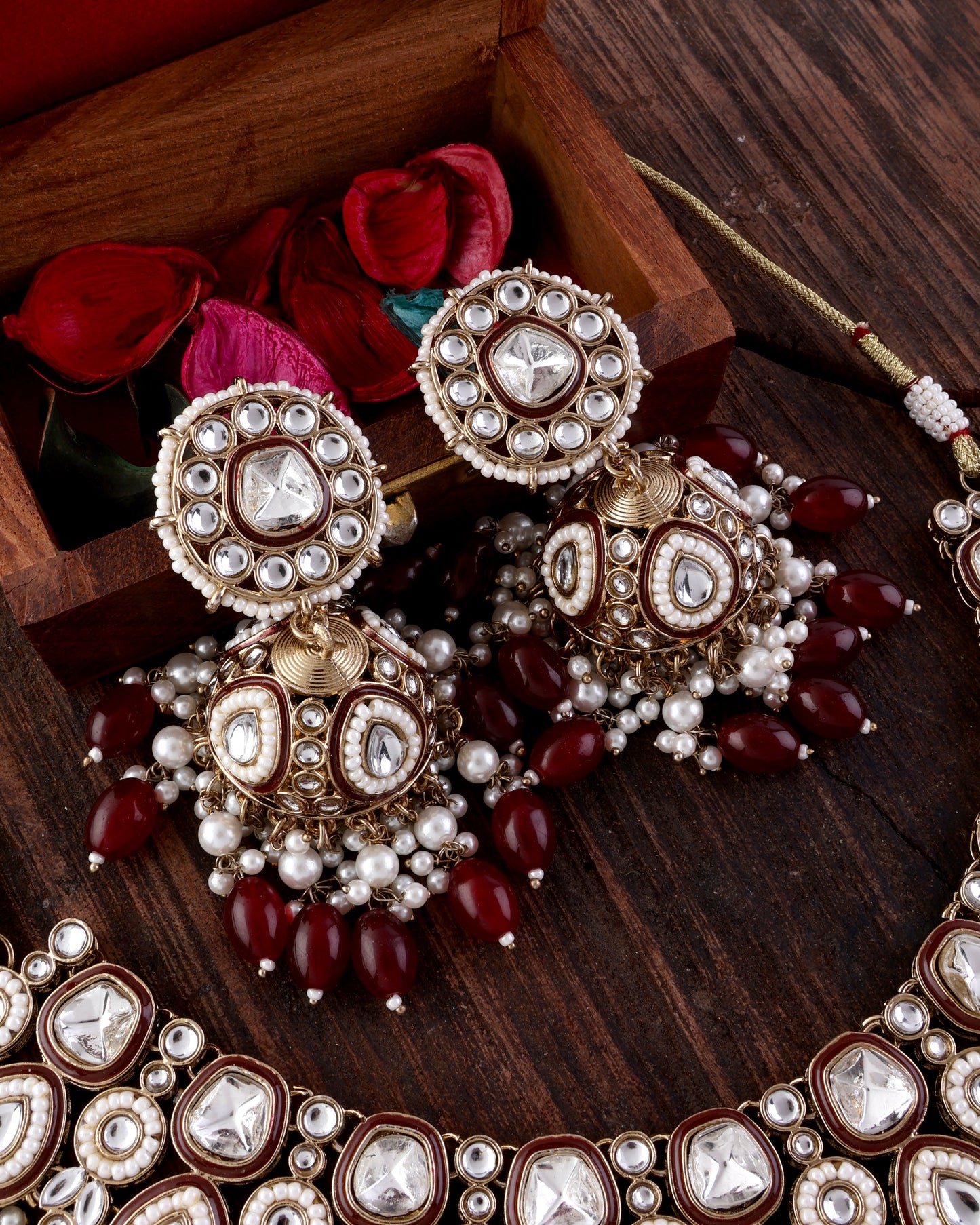 Maroon Lavitha Necklace Earring with Teeka