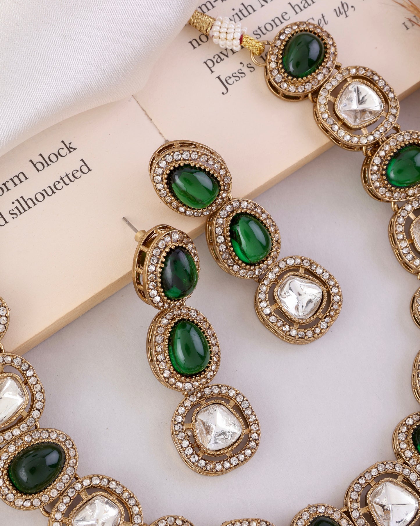 Emerald Rishita Premium Polki Dupe Necklace with Earring and Teeka