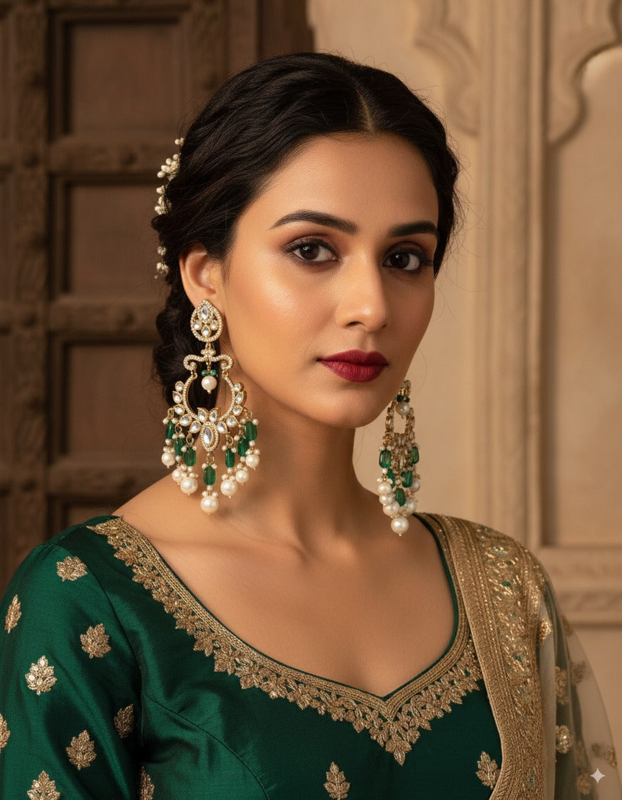 Green Rajveer Designer Chandbali Earring