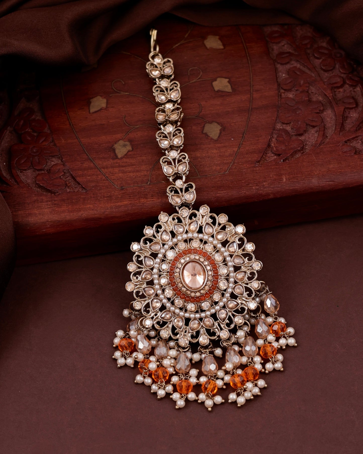 Orange Tavisha Punjabi Pakistani Teeka Chandbali Set