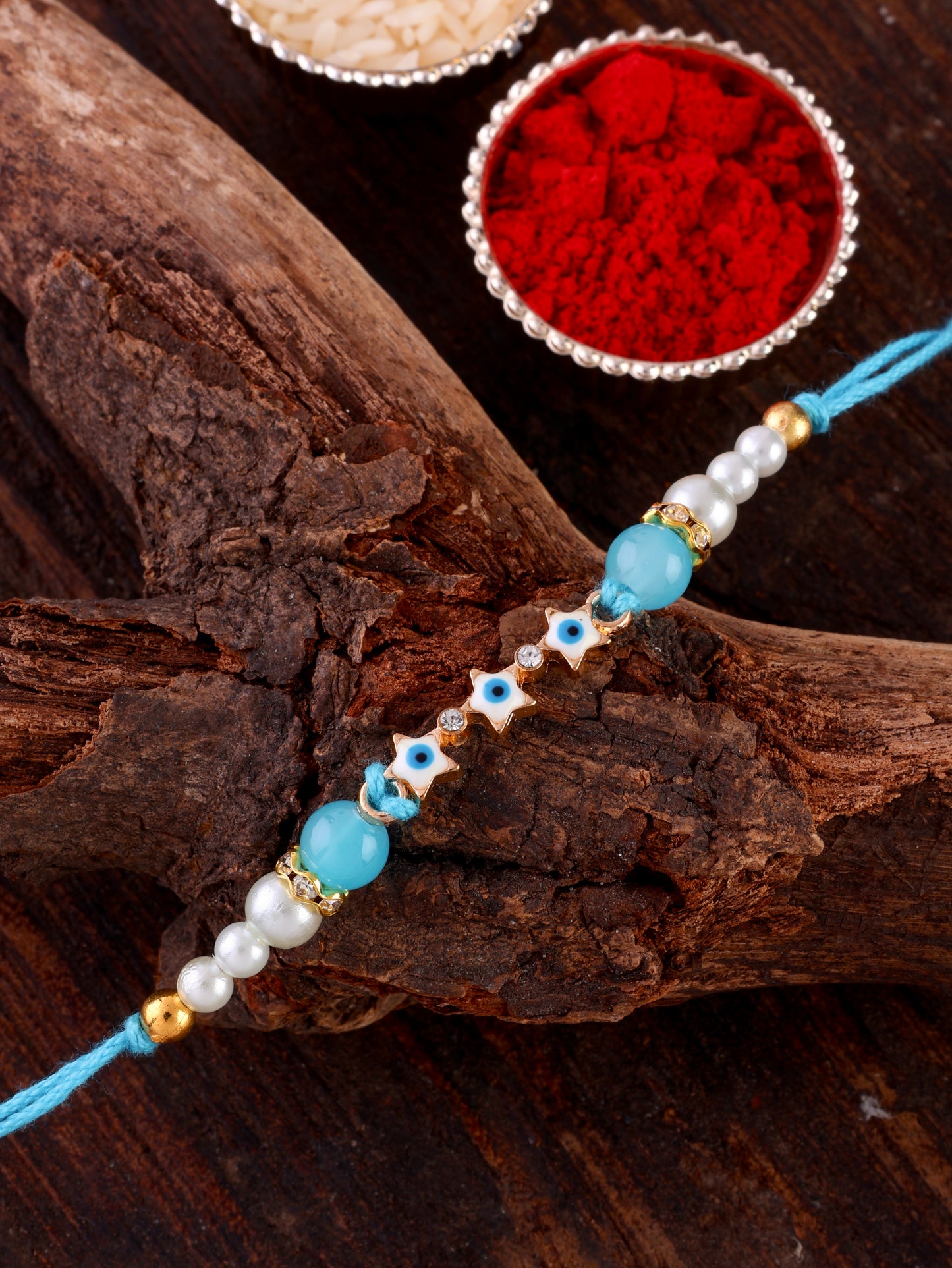 Turquoise Iraak Rakhi with Tilak Set and Card