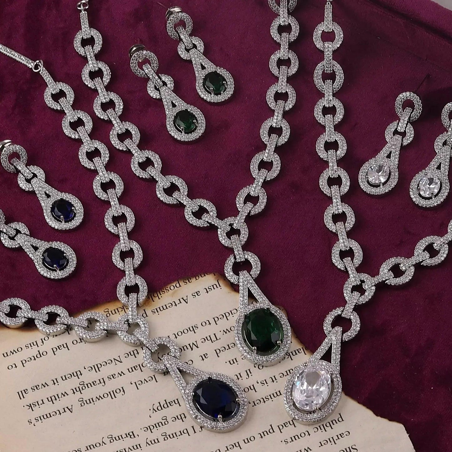Blue Isabella American Diamond Necklace Set