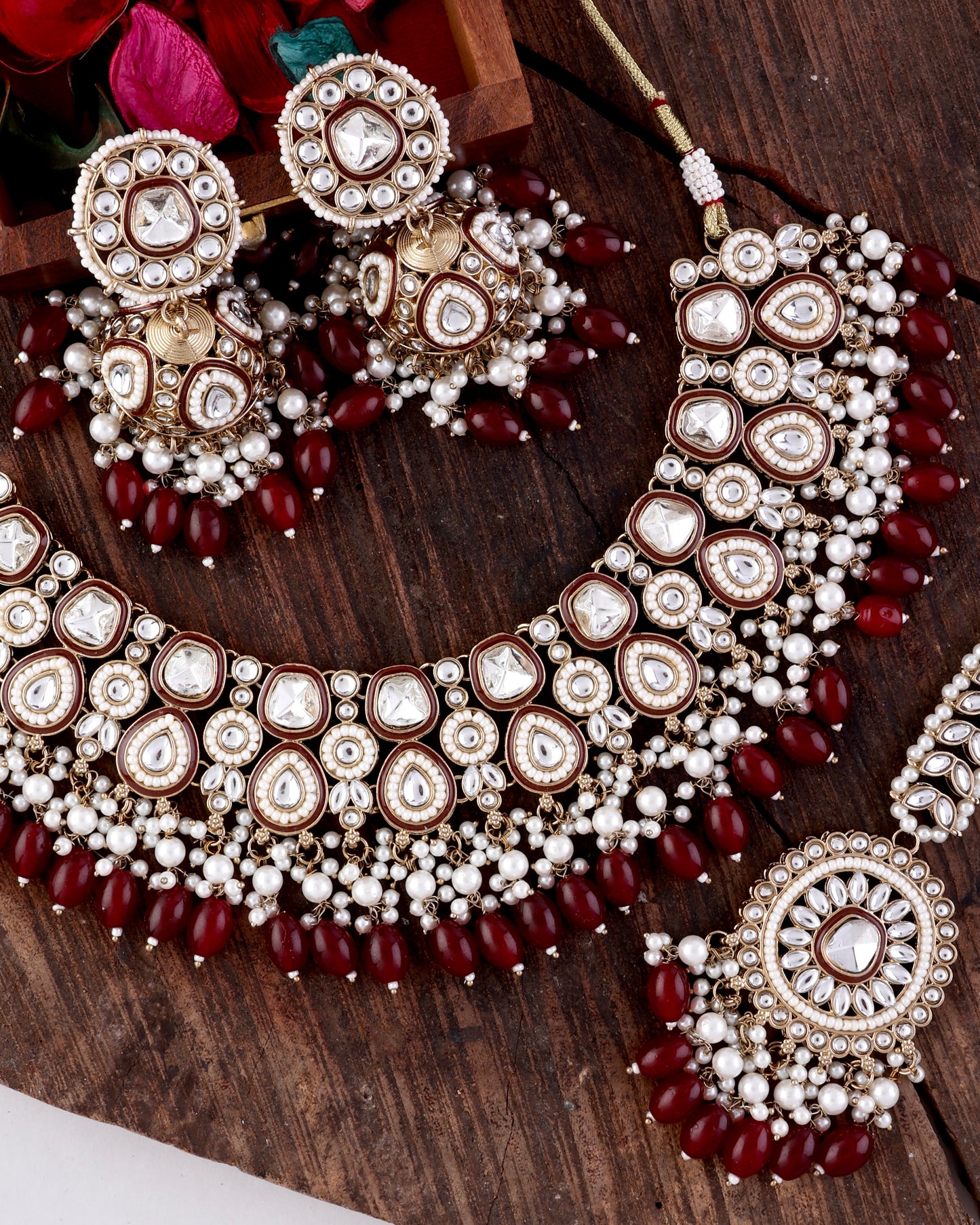 Maroon Lavitha Necklace Earring with Teeka