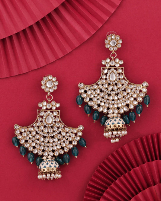 Teal Green Sabita Designer Meenakari Jhumka Earring