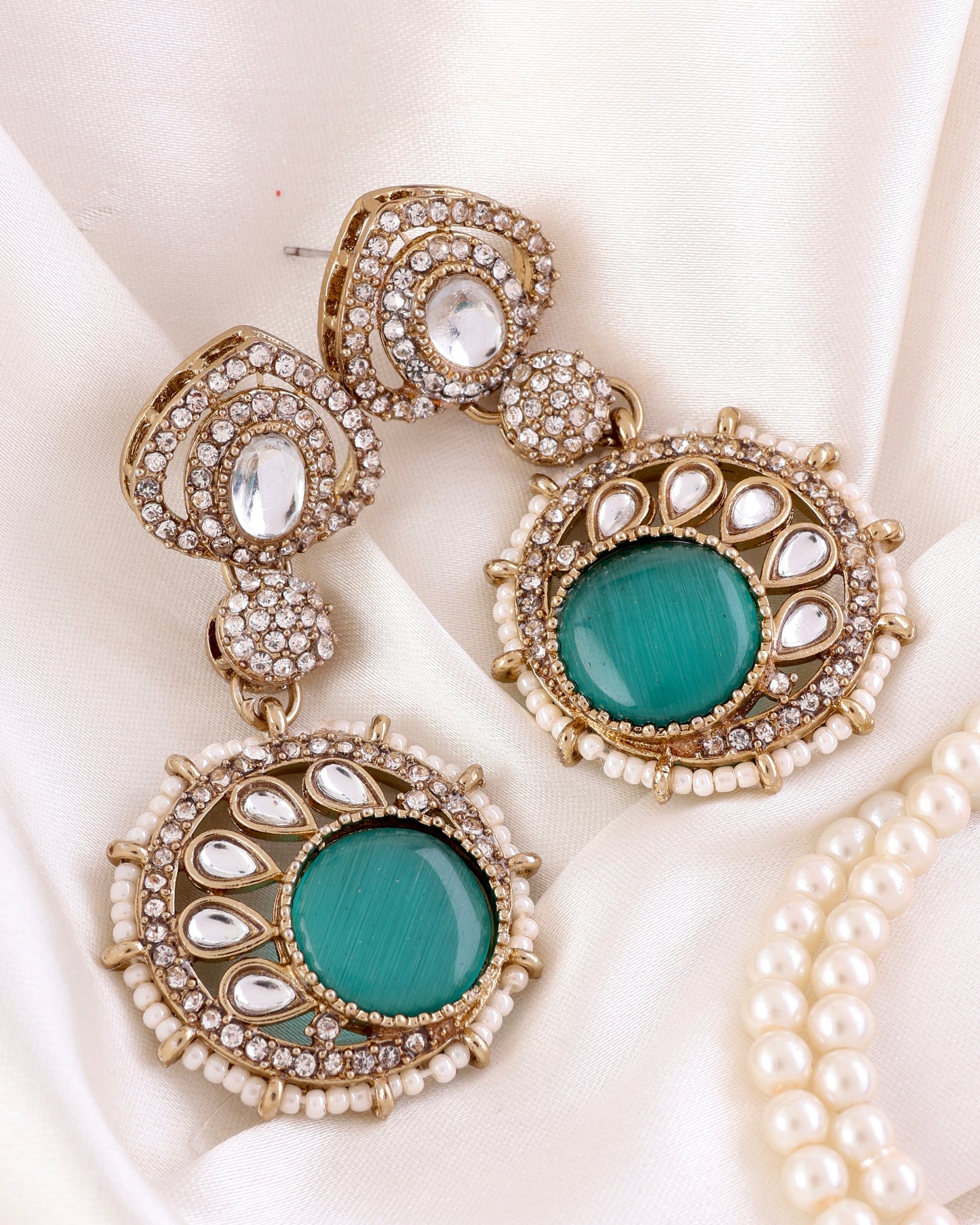 Sage Green Tanshika Premium Designer Zircone Polki Dupe Earring