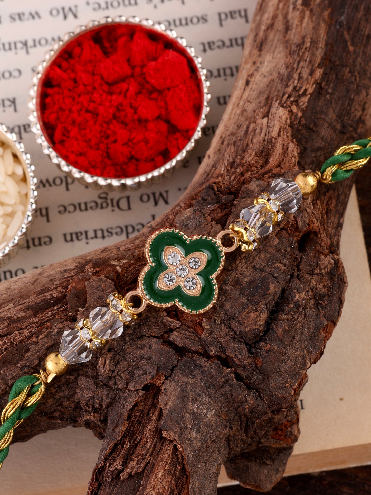 Green Laksharv Rakhi with Tilak Set and Card