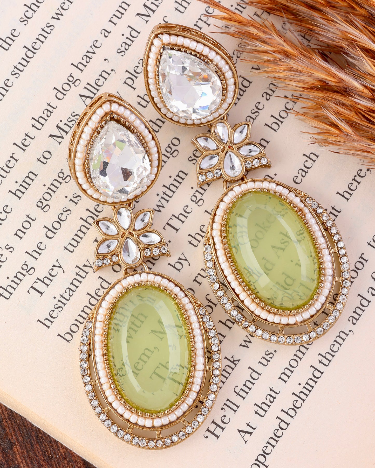 Olive Dhvit Premium Designer Zircone Polki Dupe Earring