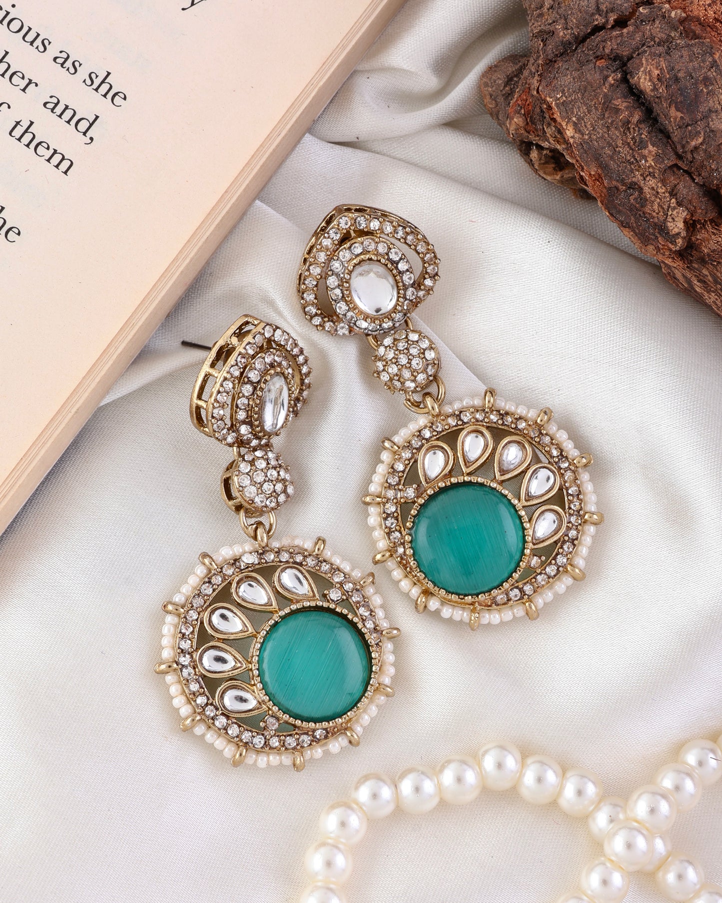 Sage Green Tanshika Premium Designer Zircone Polki Dupe Earring