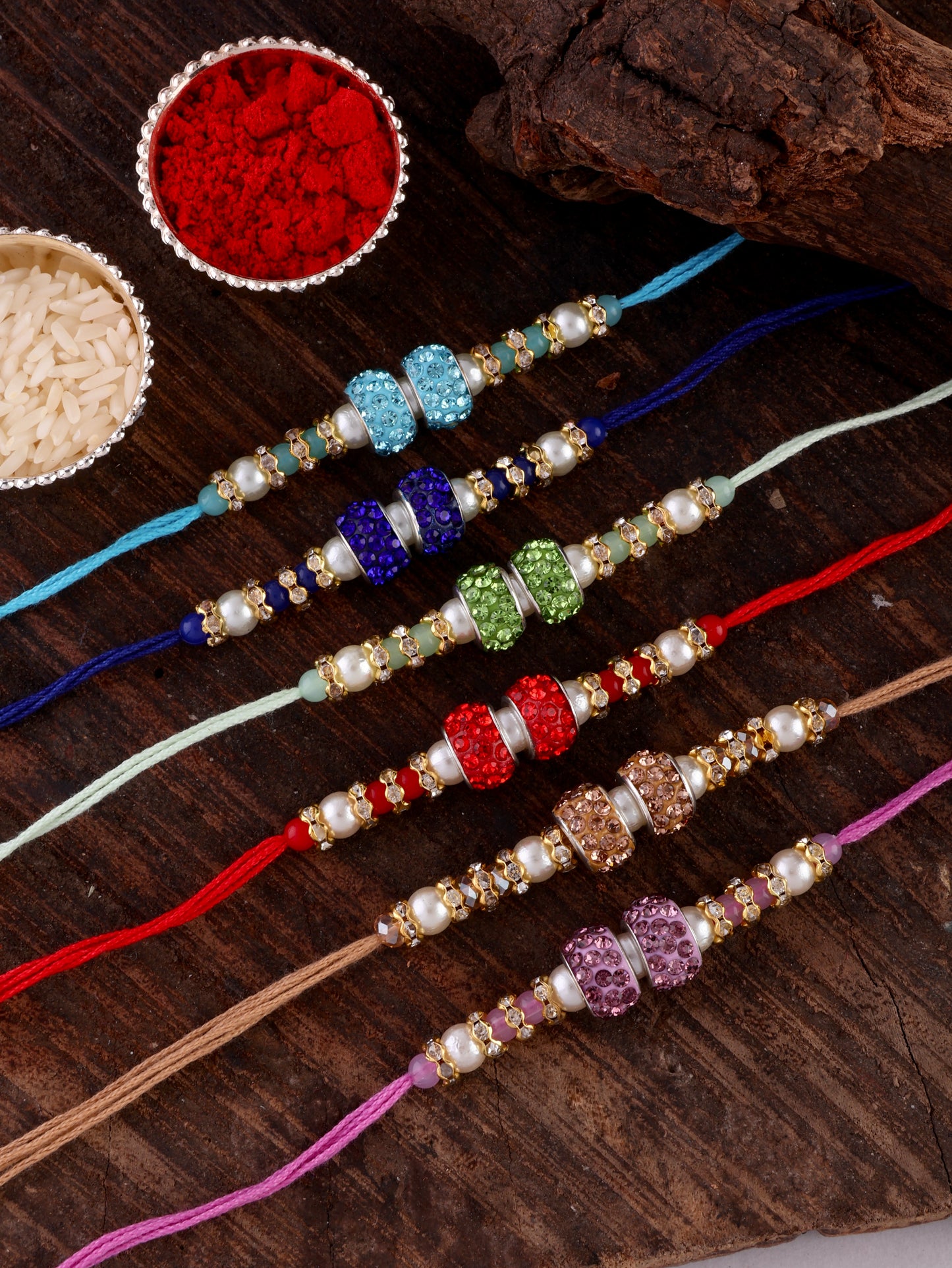 Pack of 6 - Tejomay Rakhi with Tilak Set and Card