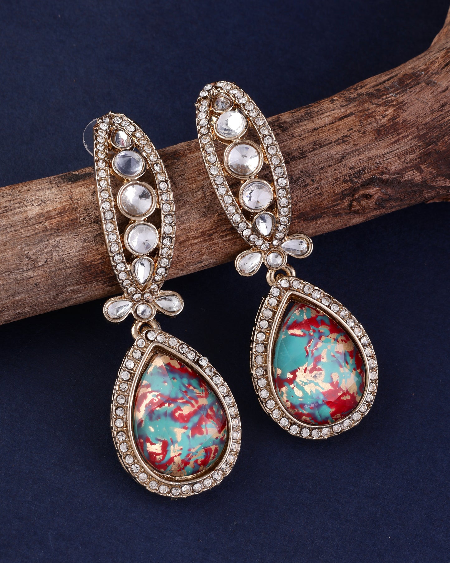 Teal Pink Neysa Premium Polki Dupe Desinger Earring