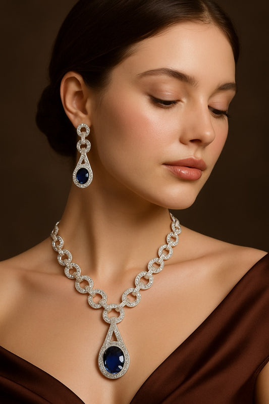 Blue Isabella American Diamond Necklace Set