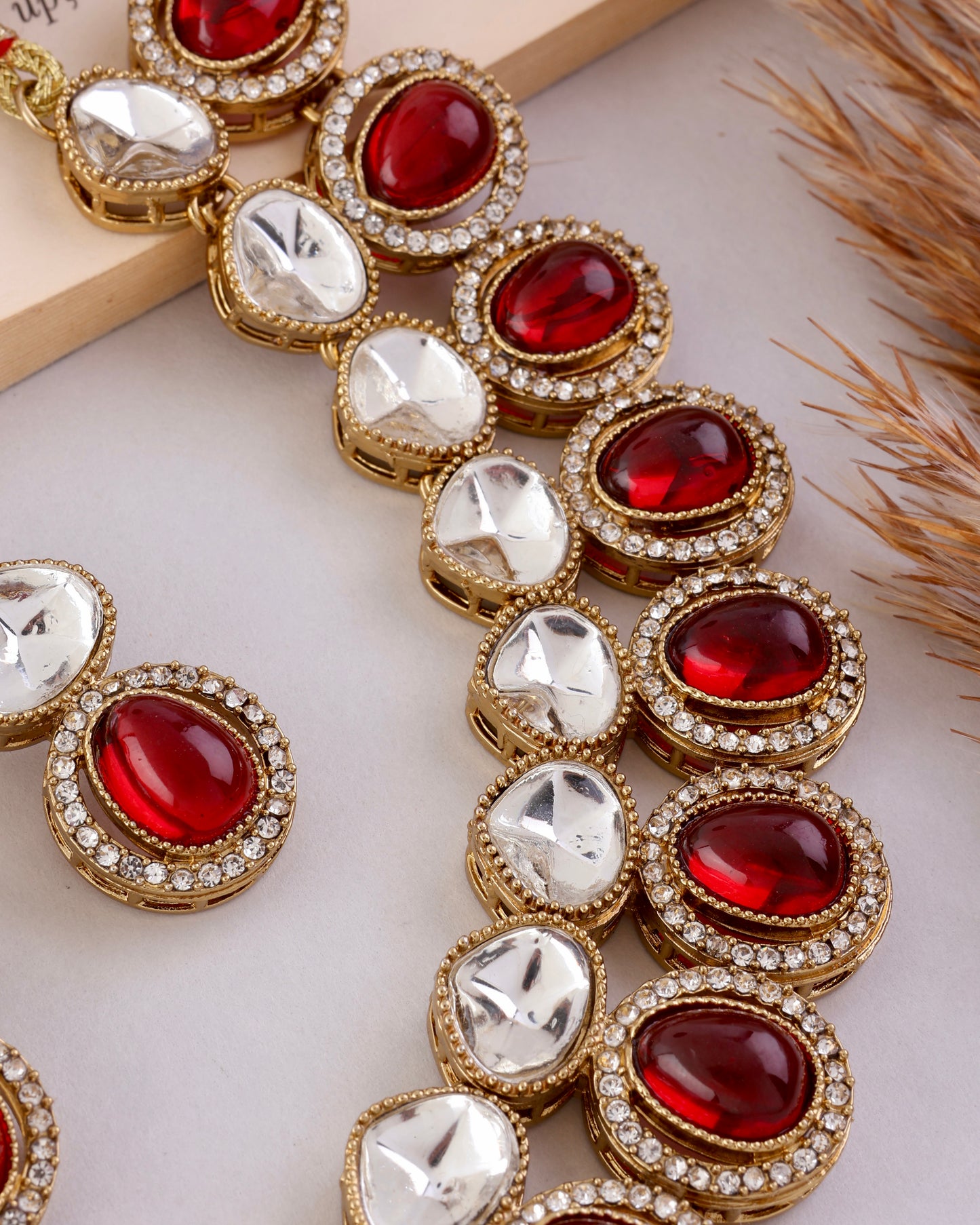 Ruby Arshiya Premium Polki Dupe Necklace with Earring and Teeka