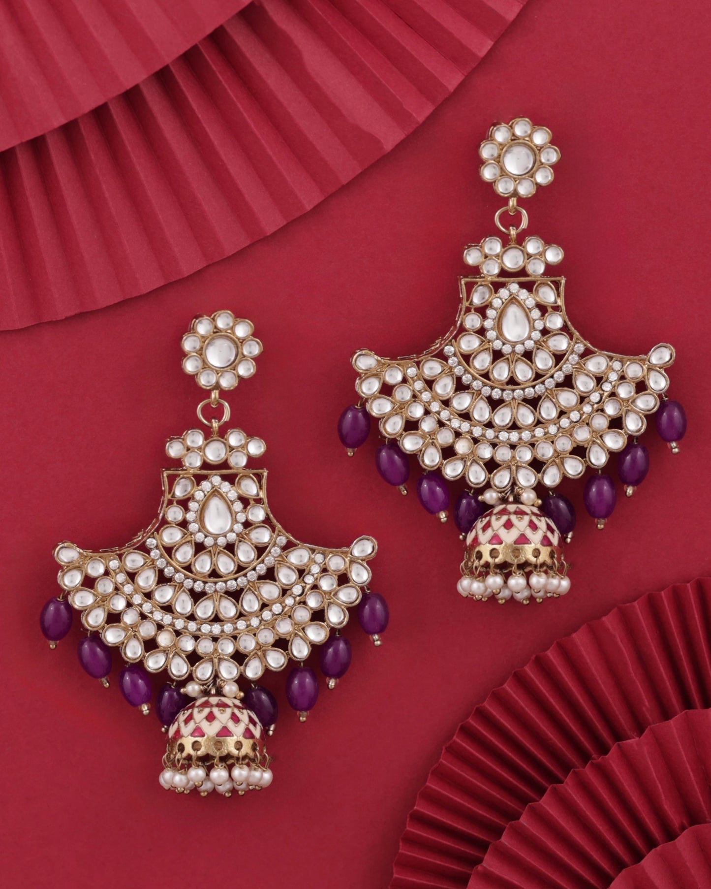 Purple Sabita Designer Meenakari Jhumka Earring