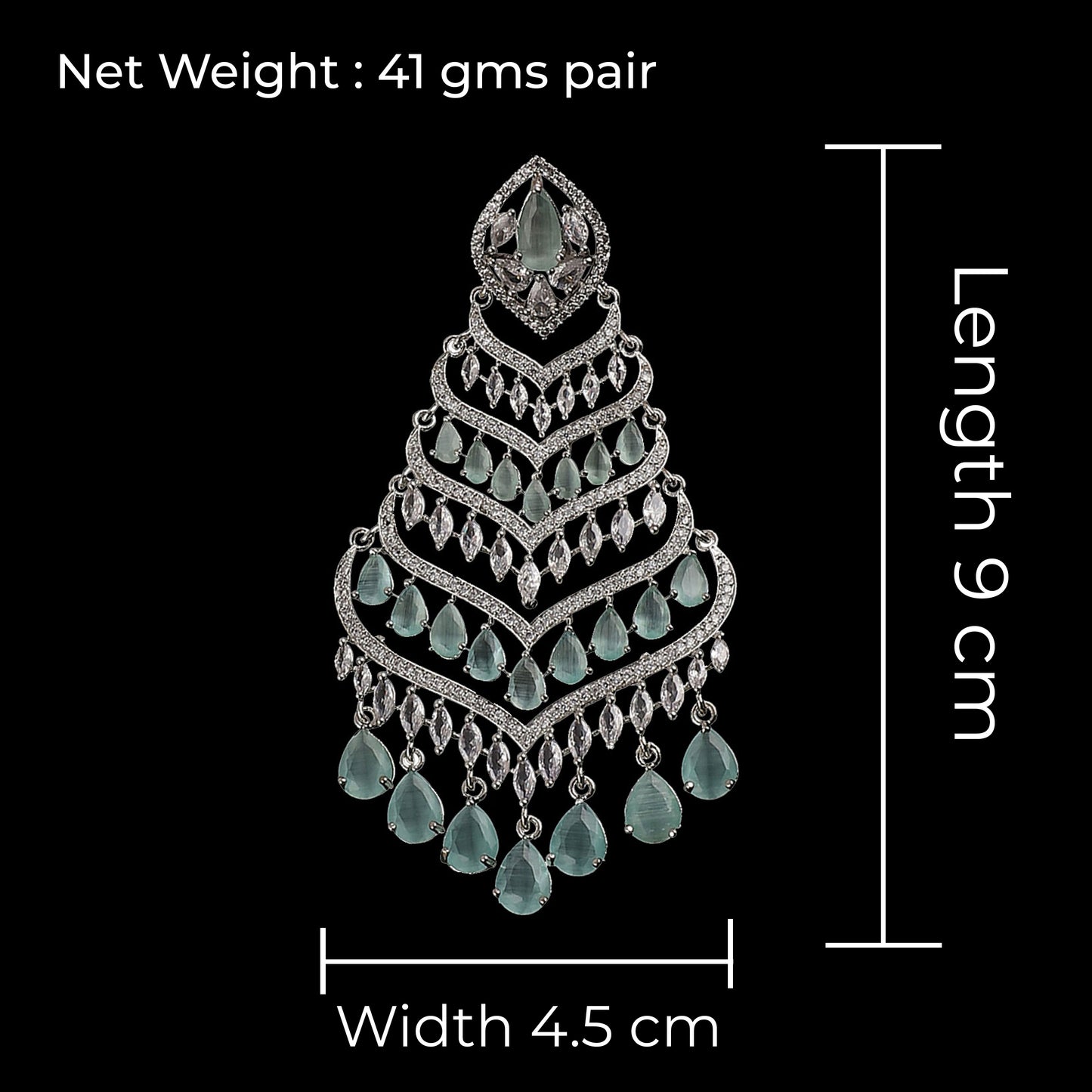 Silver with Mint Debora AD Chandbali