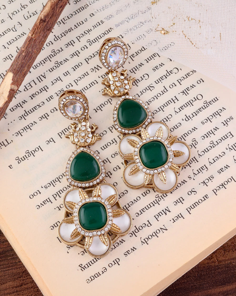 Green Asher Designer Earring with Premium Monalisa and Zircone Stone Detailing
