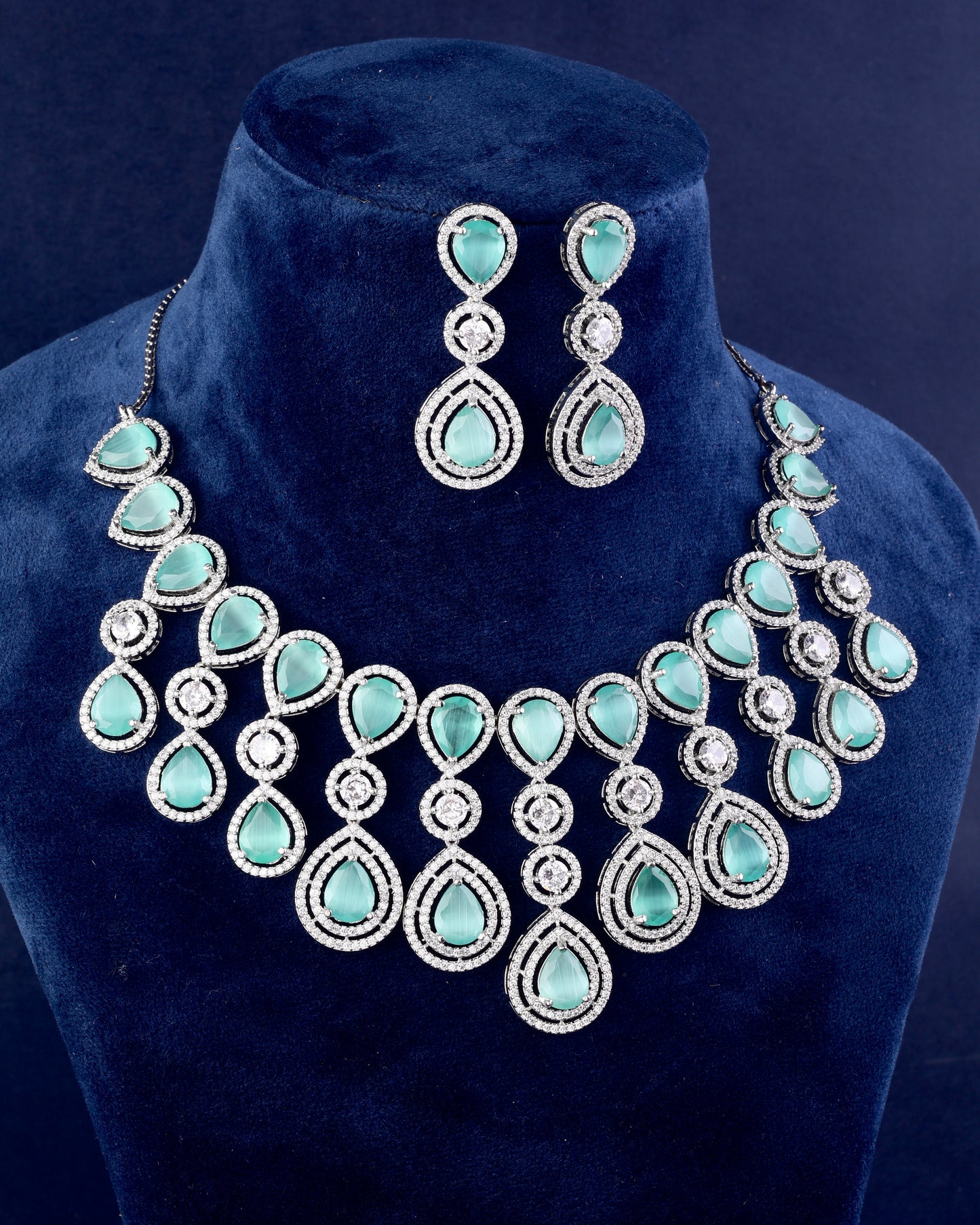 Mint Green Ananya American Diamond Necklace Set with Earring