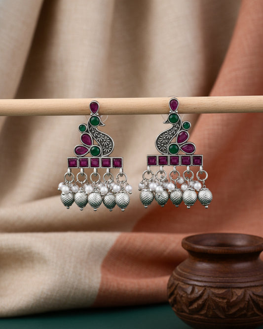 Soumya Silver Lookalike Peacock Earring
