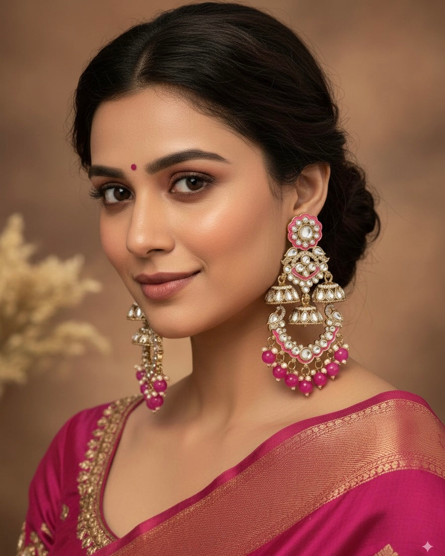 Pink Taha Meenakari Zircon Jhumki Earring