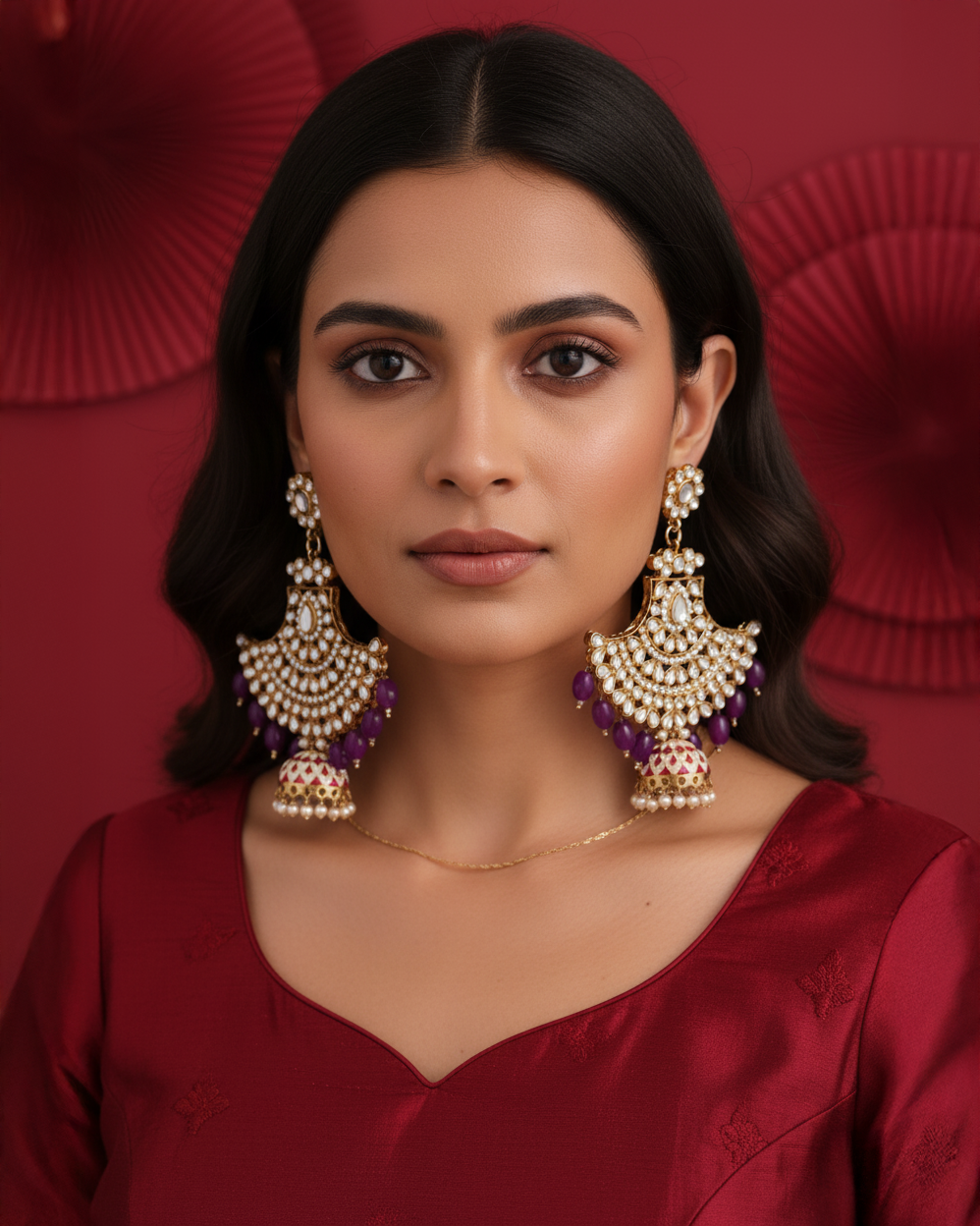 Purple Sabita Designer Meenakari Jhumka Earring