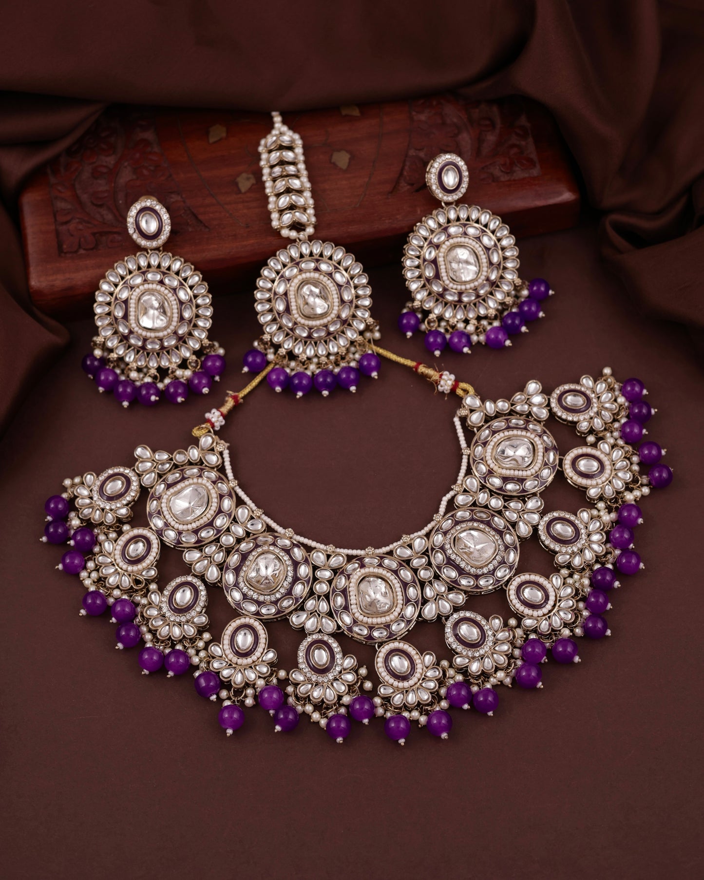 Purple Vyanika Necklace Earring with Teeka