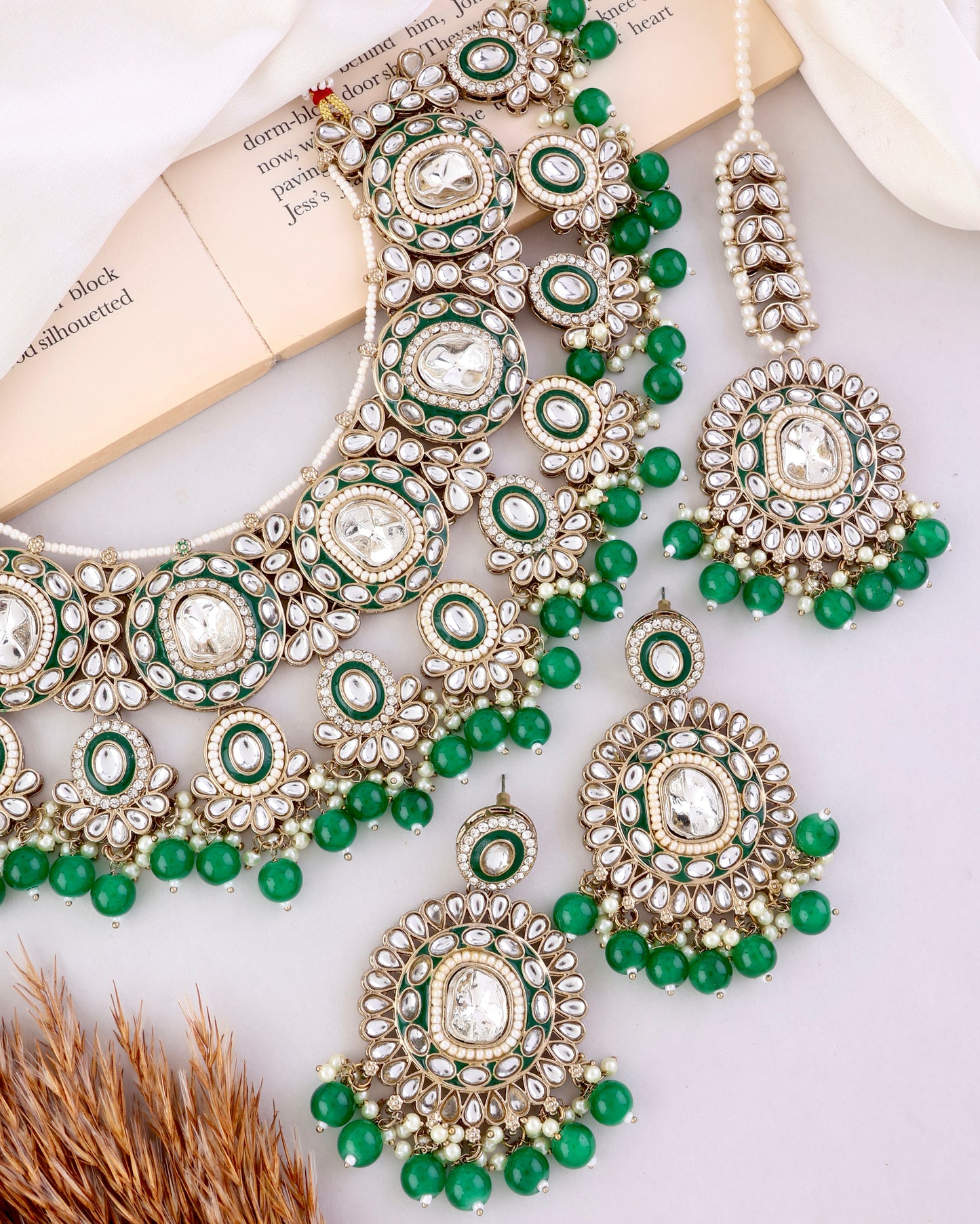 Green Vyanika Necklace Earring with Teeka