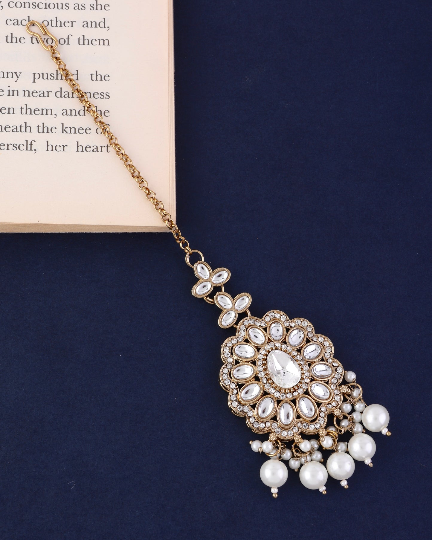 Manjot Premium Zircone Kundan Pearl Mangteeka