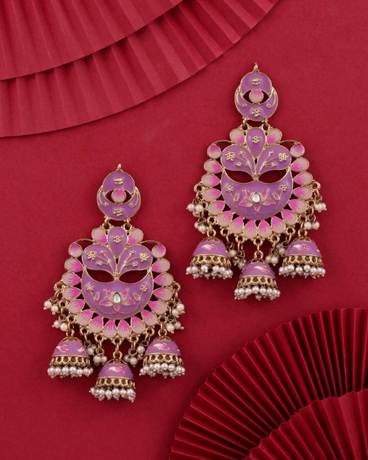 Lilac Charvi Meenakari Jhumka