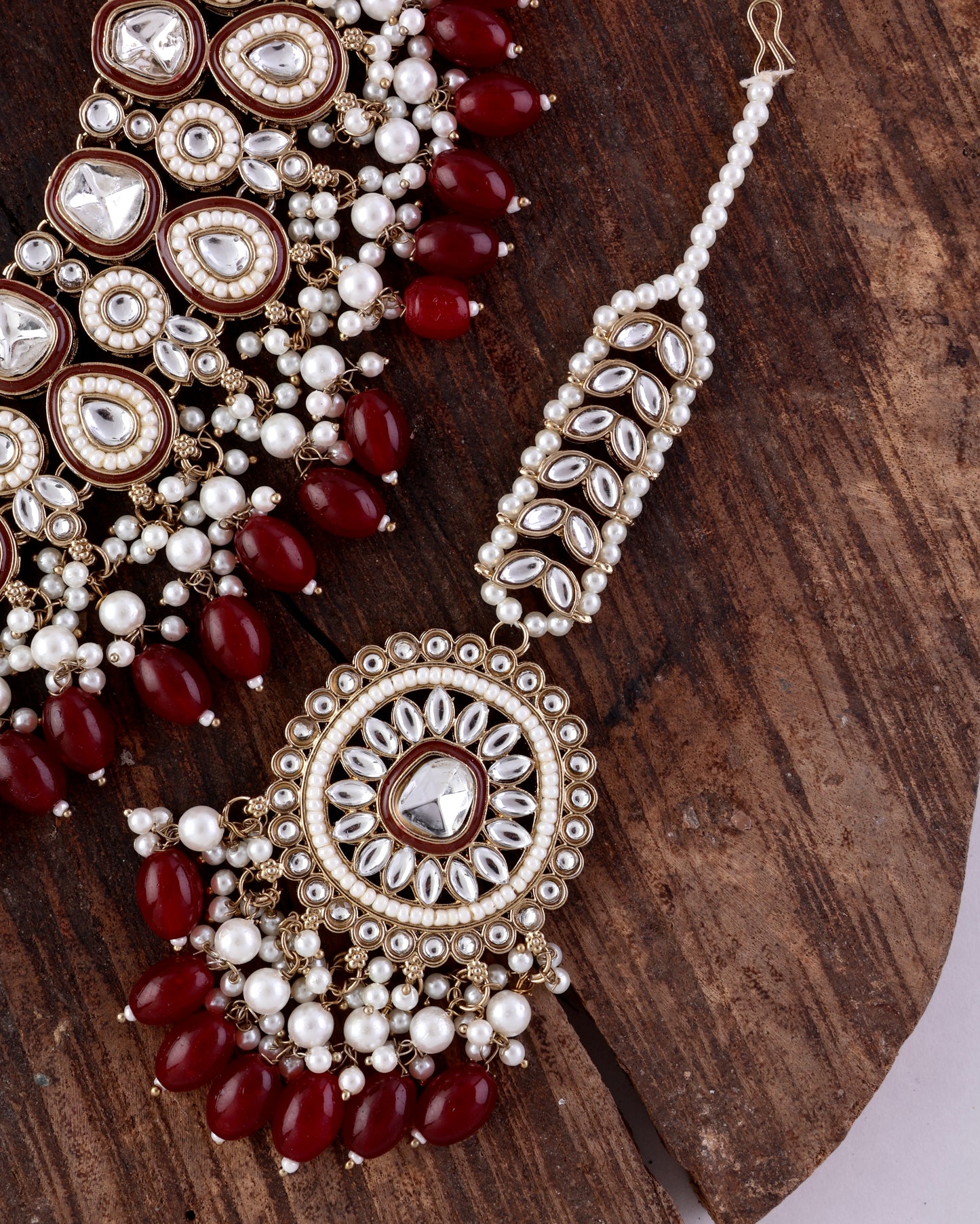 Maroon Lavitha Necklace Earring with Teeka