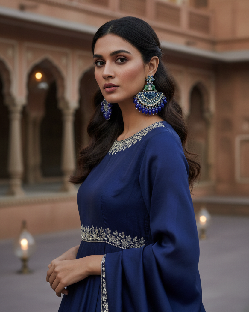 Blue Mayank Designer Chandbali Earring