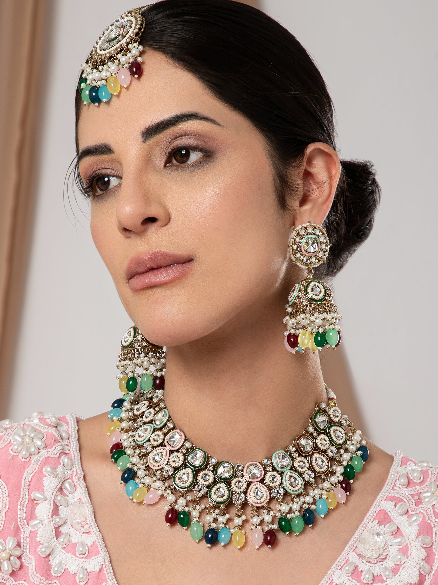 Maroon Lavitha Necklace Earring with Teeka